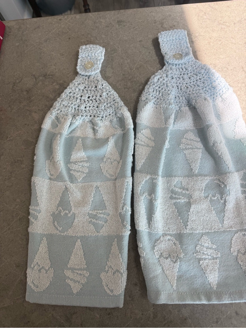Light Blue & White Crochet Top Hanging Kitchen Towels - Pair